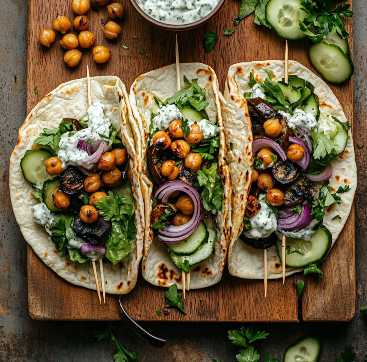 Roasted Eggplant and Chickpea Gyros