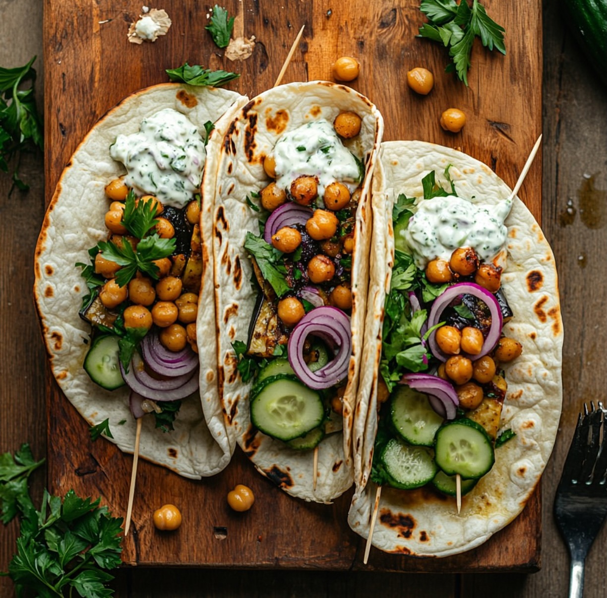 Roasted Eggplant and Chickpea Gyros