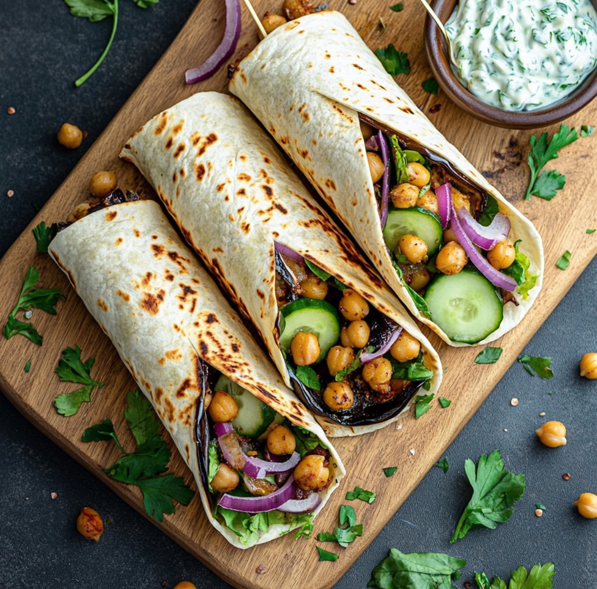 Roasted Eggplant and Chickpea Gyros