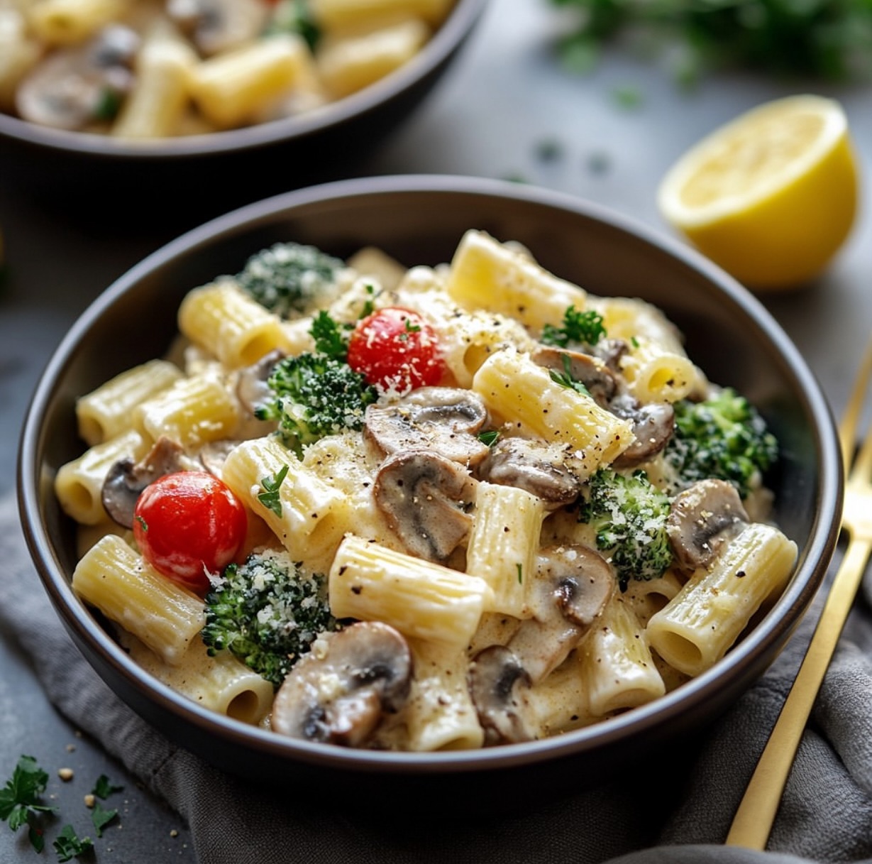 Vegan Mushroom Broccoli Rigatoni