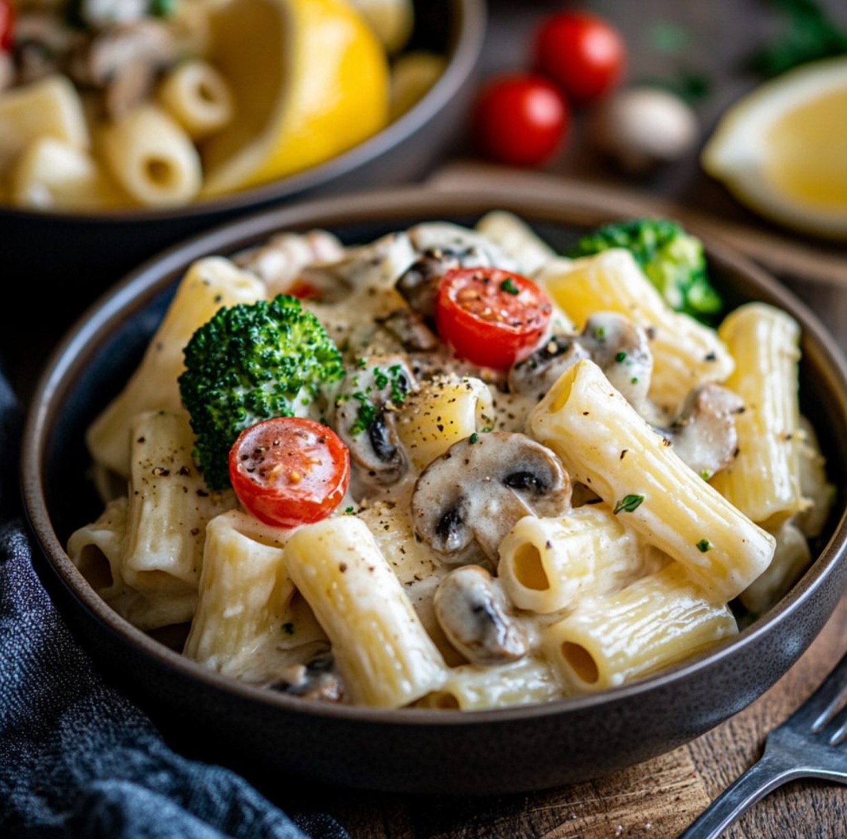 Vegan Mushroom Broccoli Rigatoni