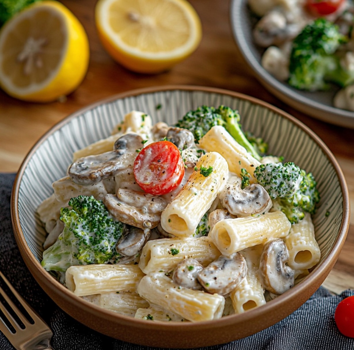 Vegan Mushroom Broccoli Rigatoni