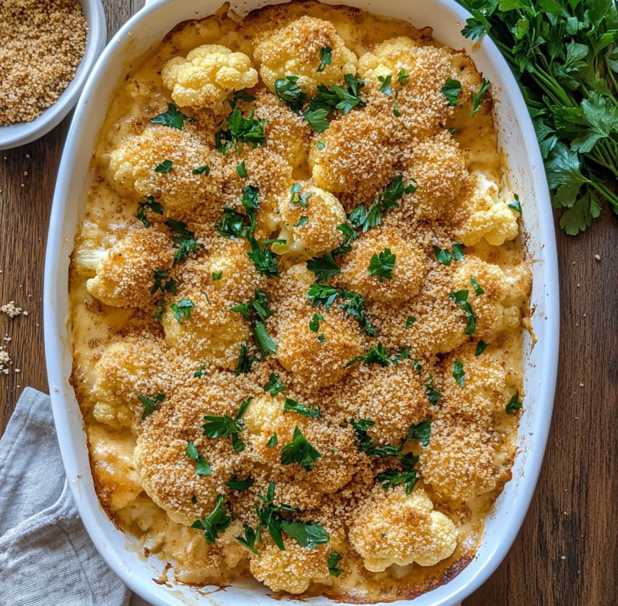 Vegan Cheesy Cauliflower Bake