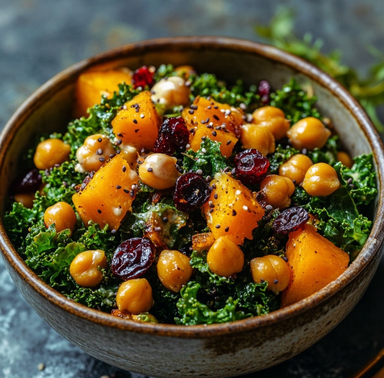 Butternut Squash Kale Salad with Roasted Chickpeas