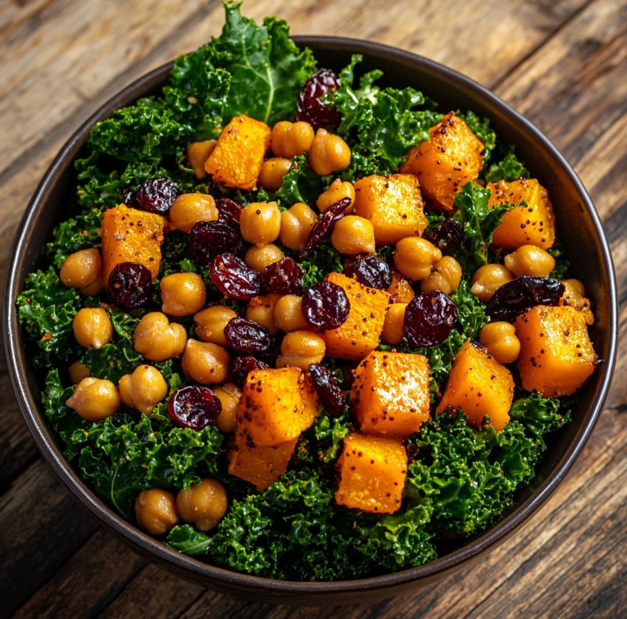Butternut Squash Kale Salad with Roasted Chickpeas