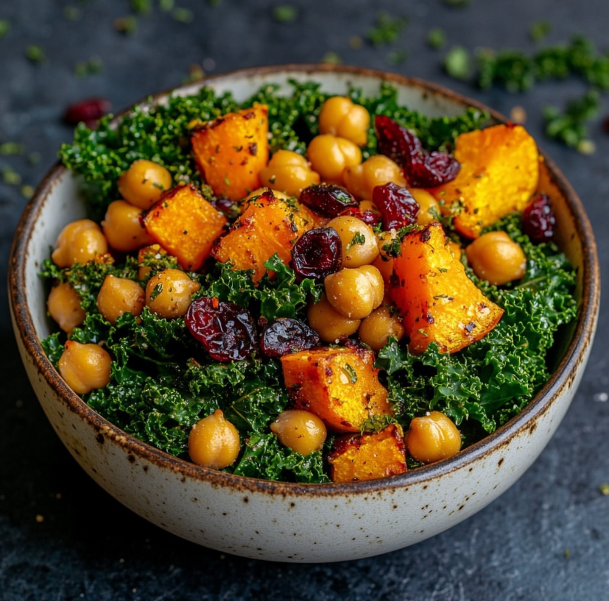 Butternut Squash Kale Salad with Roasted Chickpeas