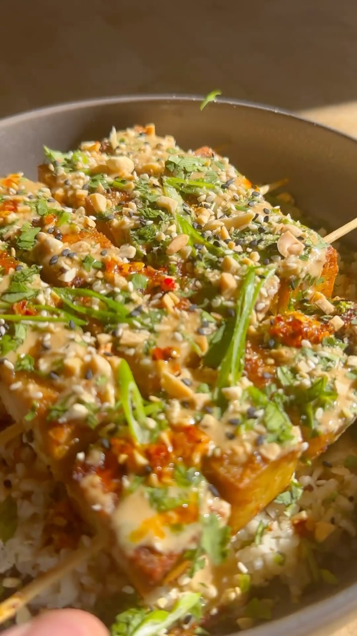 Peanut Tofu Satay Skewers