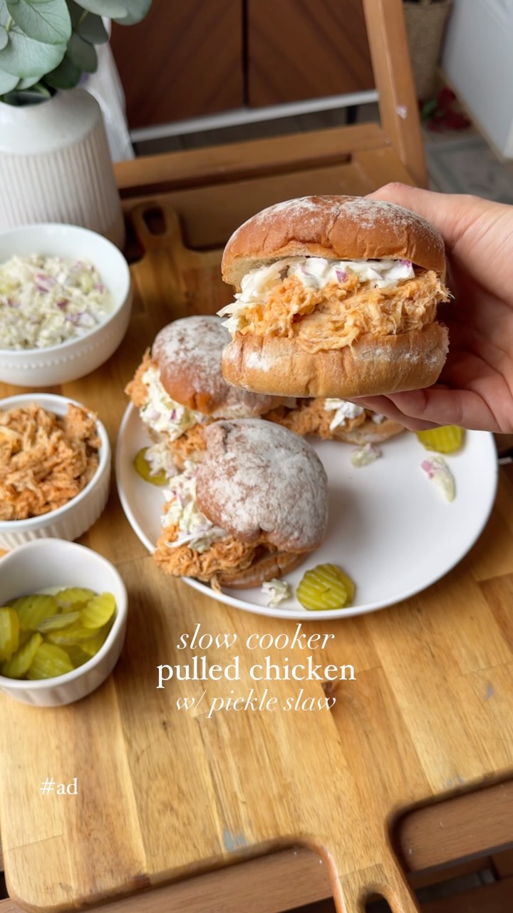 Slow Cooker Pulled Chicken Sandwiches with Pickle Slaw