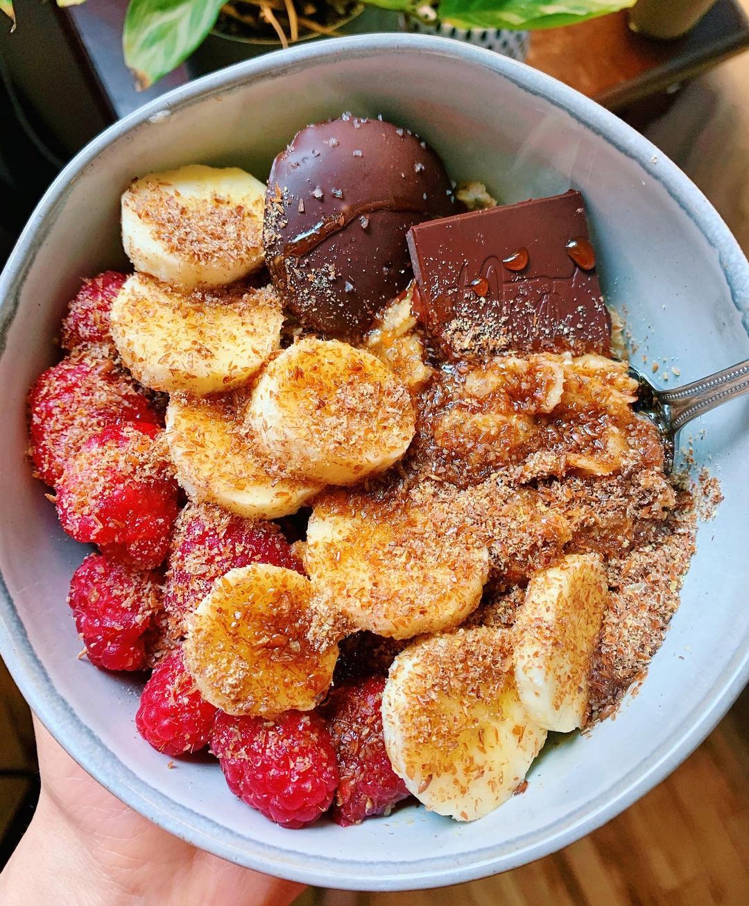 Hearty Oat Bowl with Chocolate and Fruit