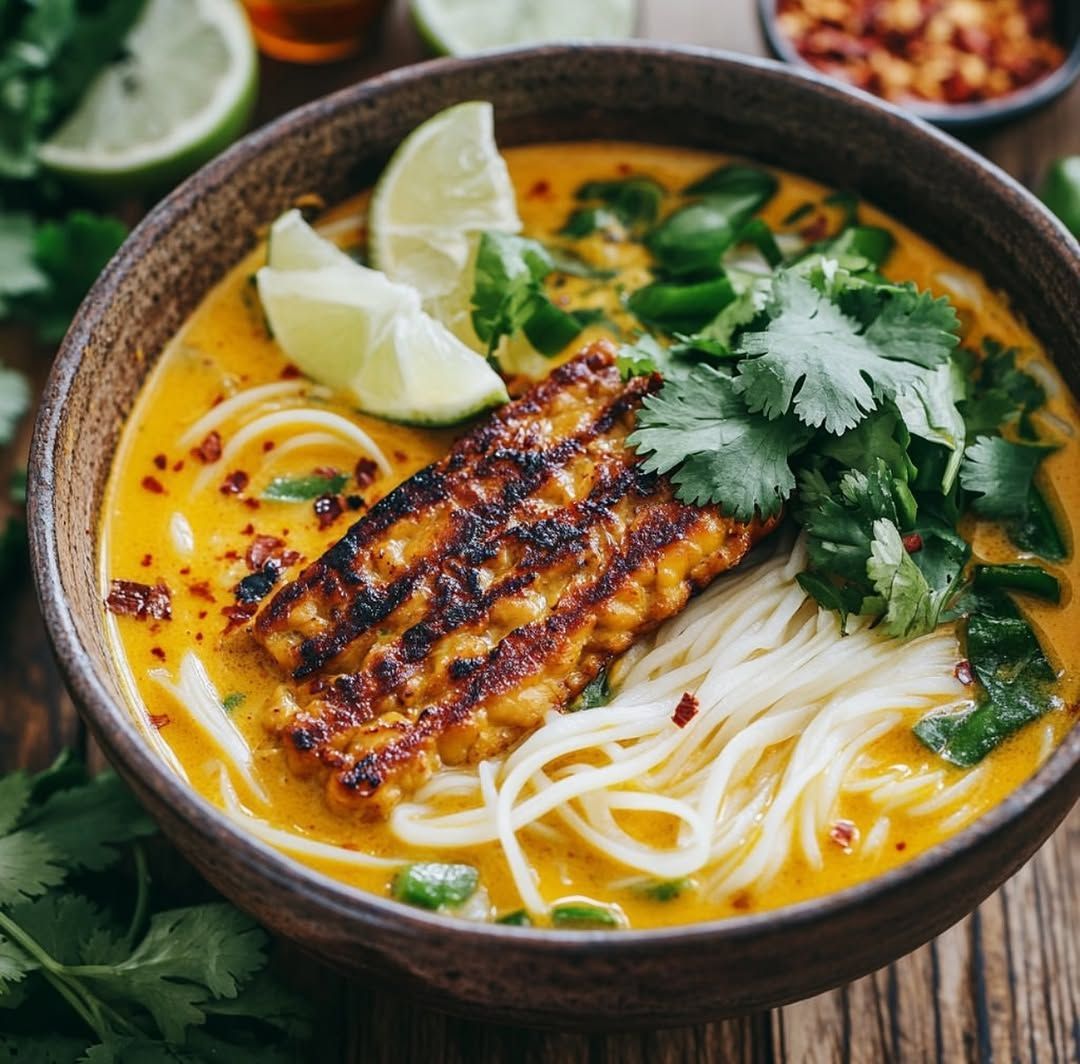 Corn Soup with Noodles and Tempeh