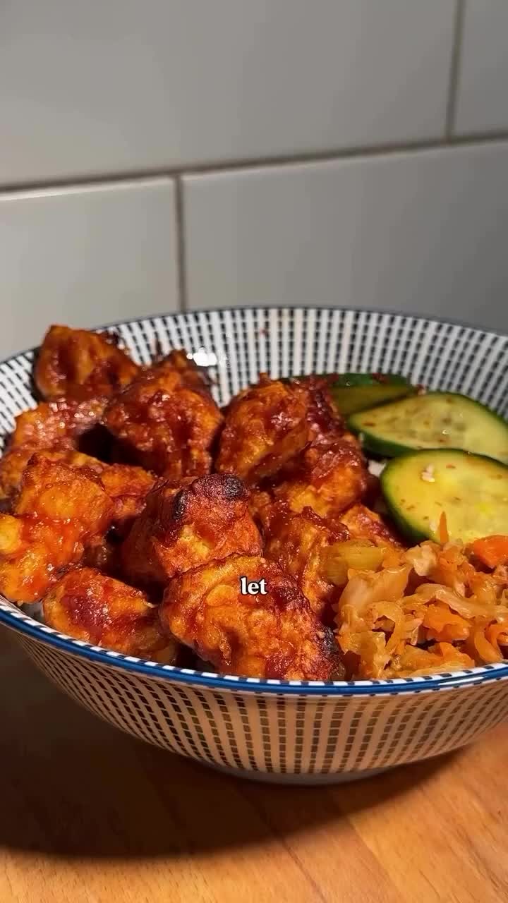 Baked Korean Tofu with Spicy Cucumber Salad