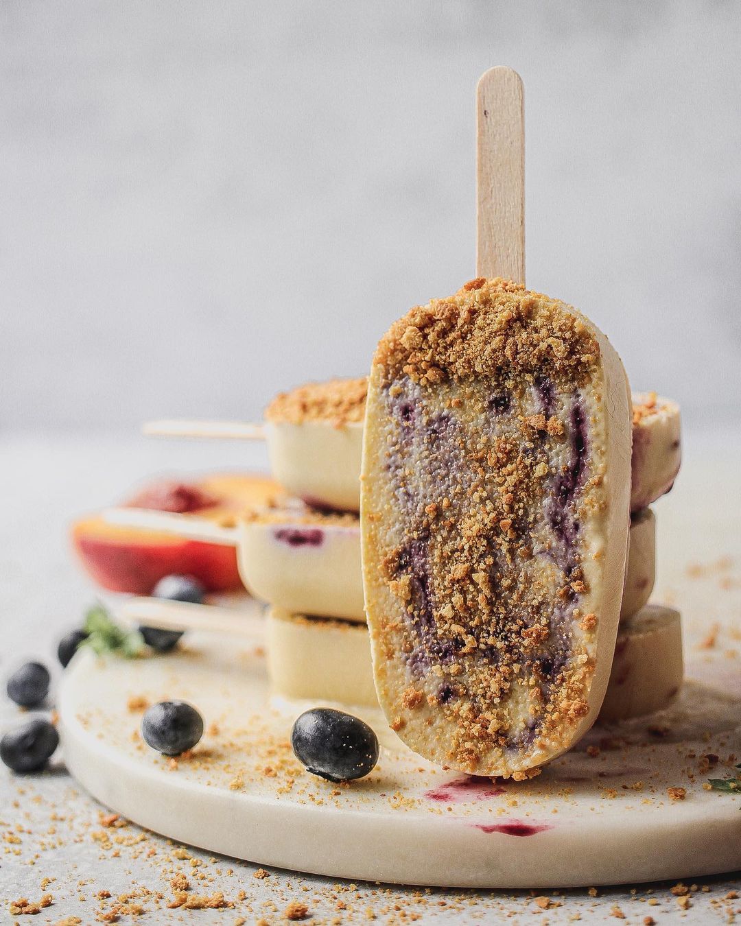 Peach Blueberry Smash Ice Pops with Crust