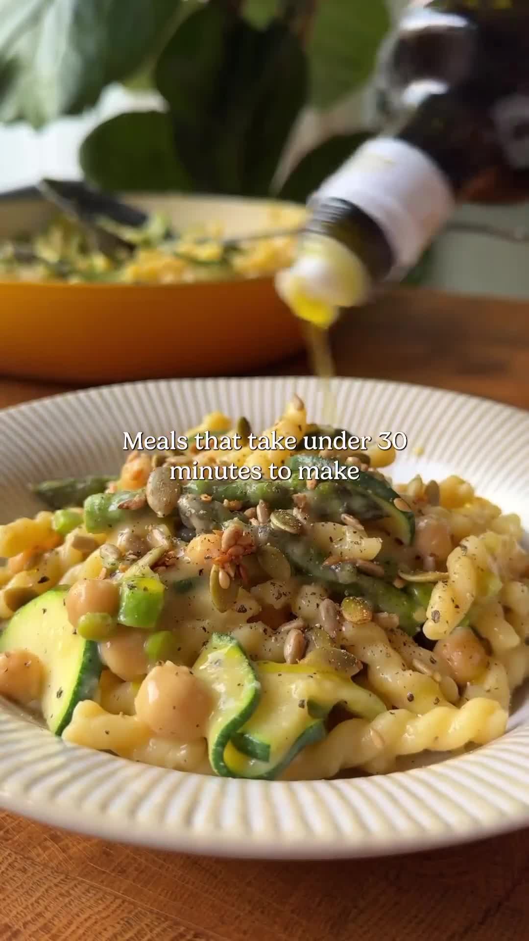 Creamy Chickpea Spring Greens Pasta