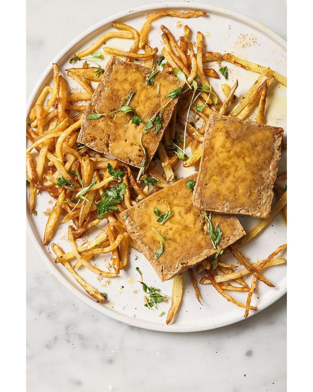 Vegan Tofu Steak with Chips and Brown Butter
