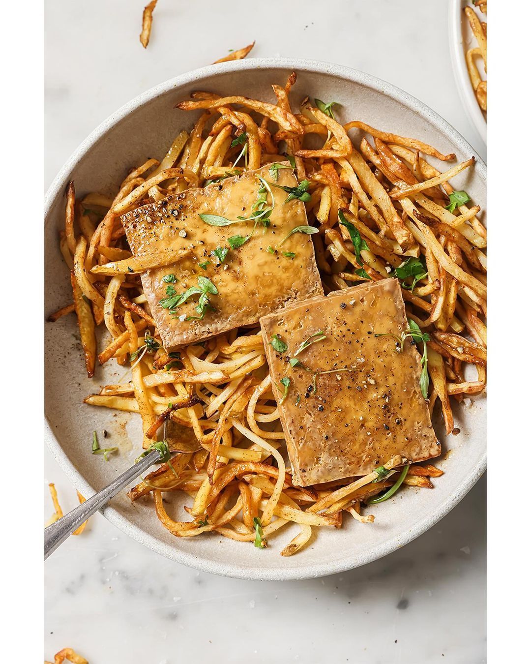 Vegan Tofu Steak with Chips and Brown Butter