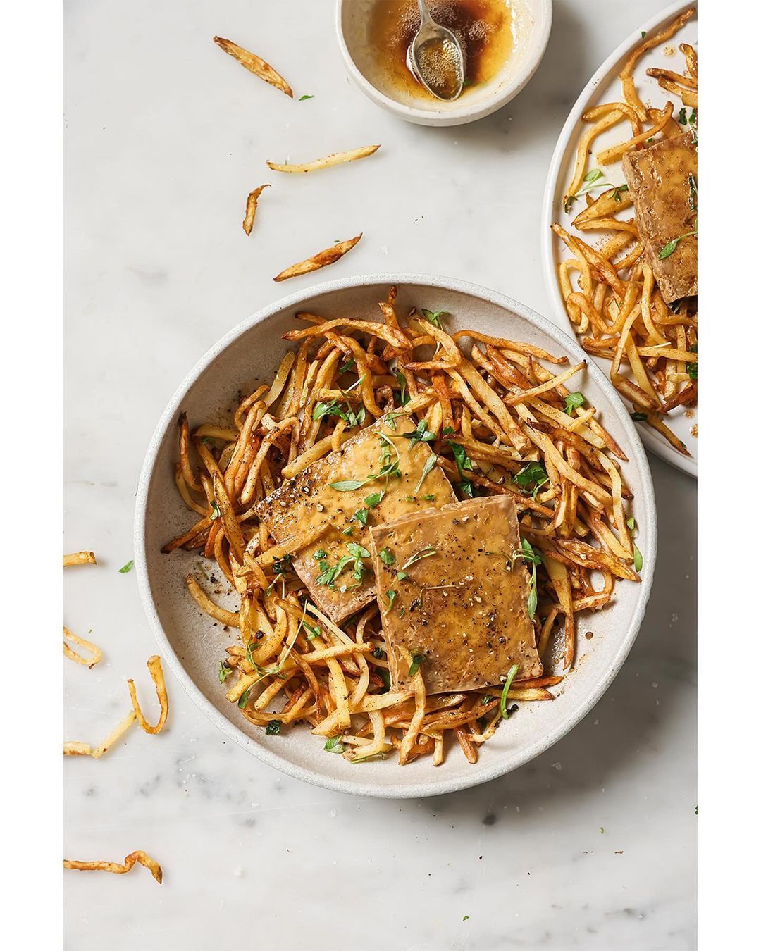 Vegan Tofu Steak with Chips and Brown Butter