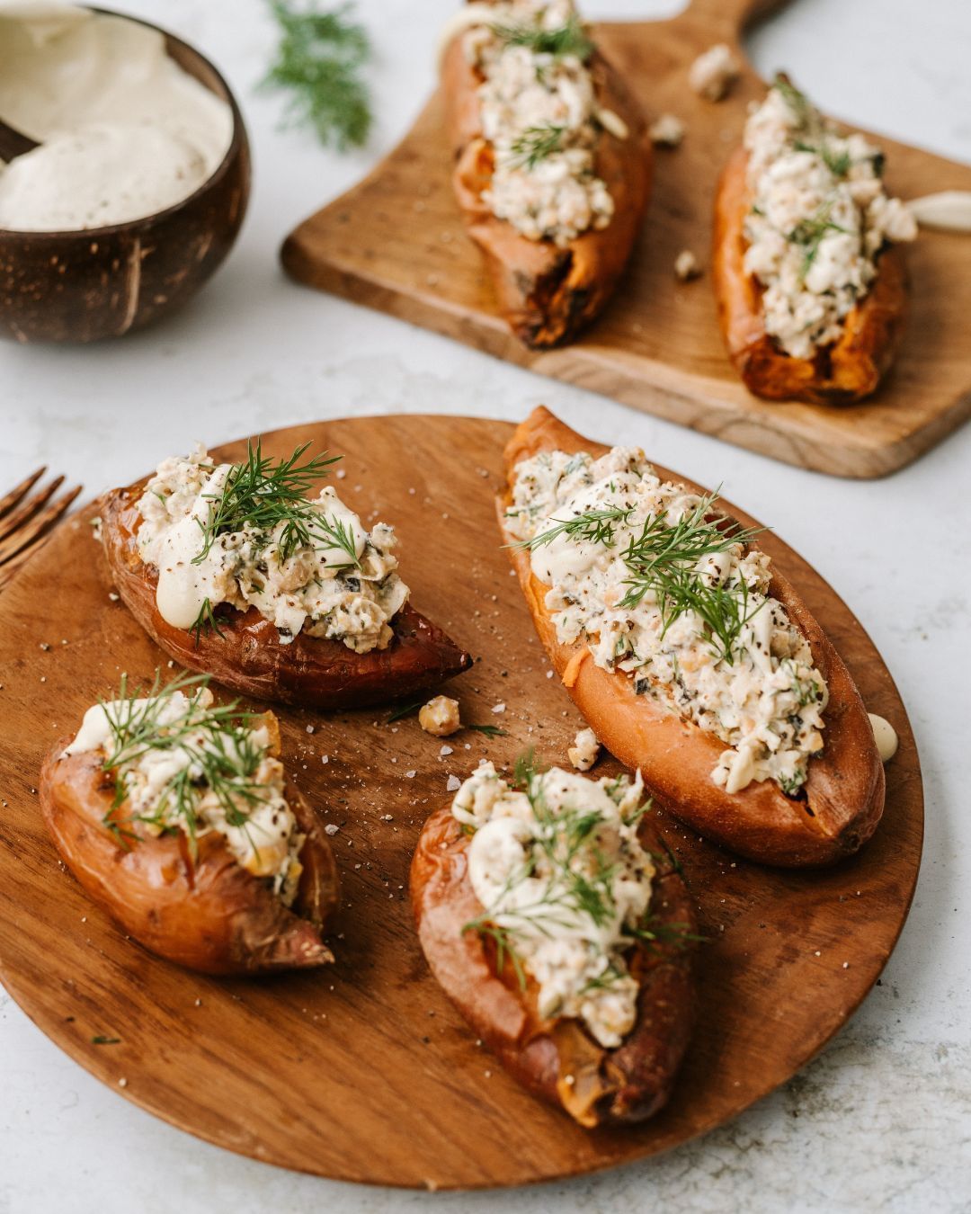 Chickpea Tuna Stuffed Sweet Potatoes