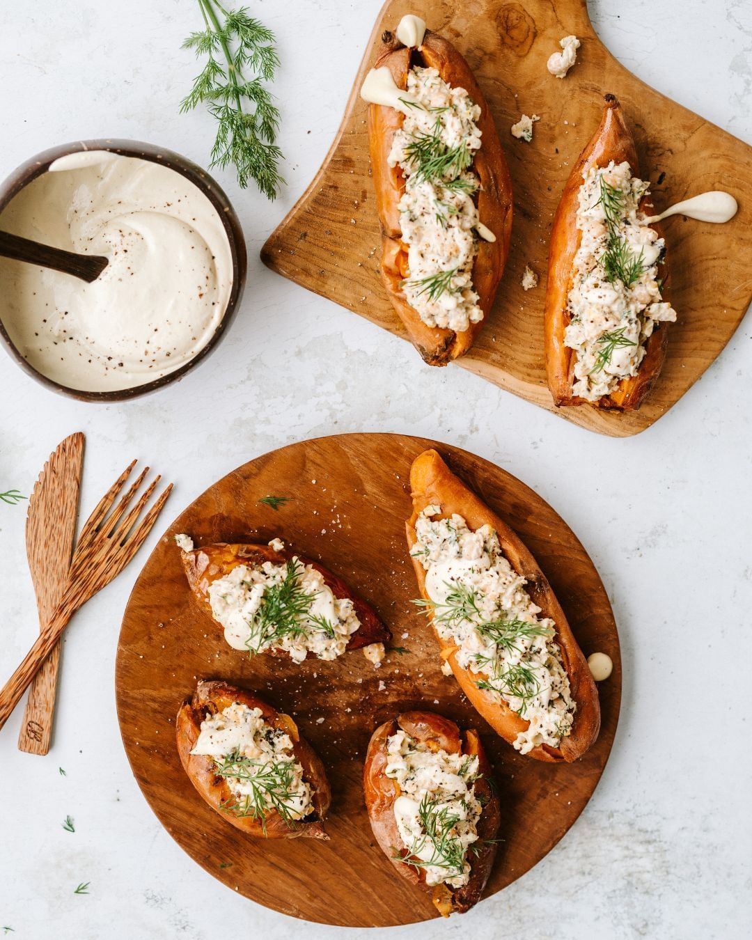 Chickpea Tuna Stuffed Sweet Potatoes
