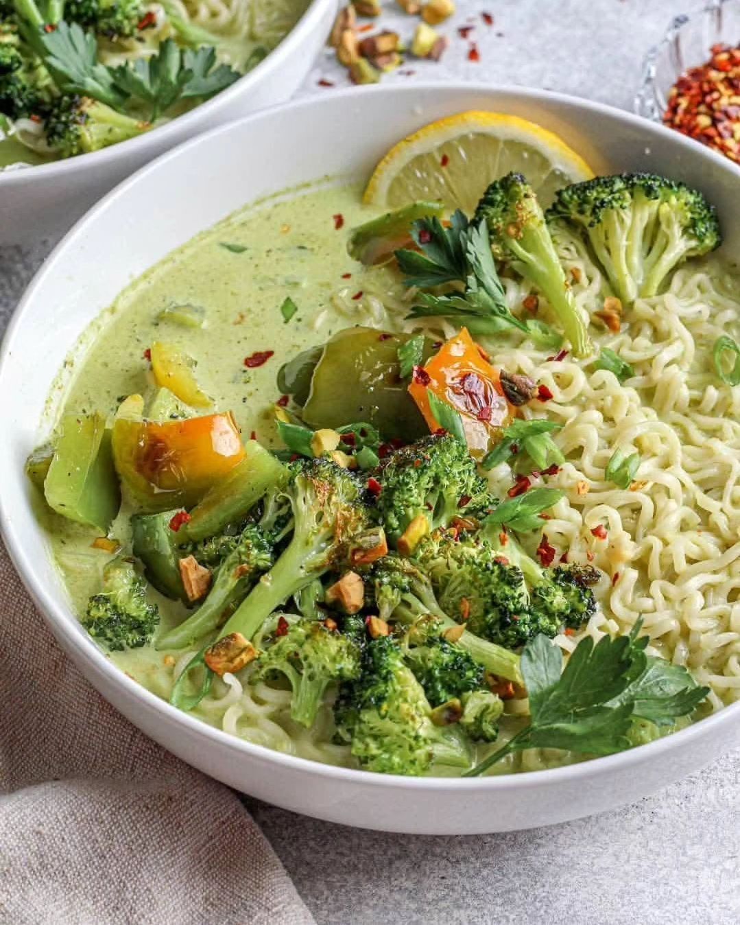 Creamy Roasted Broccoli Noodle Soup
