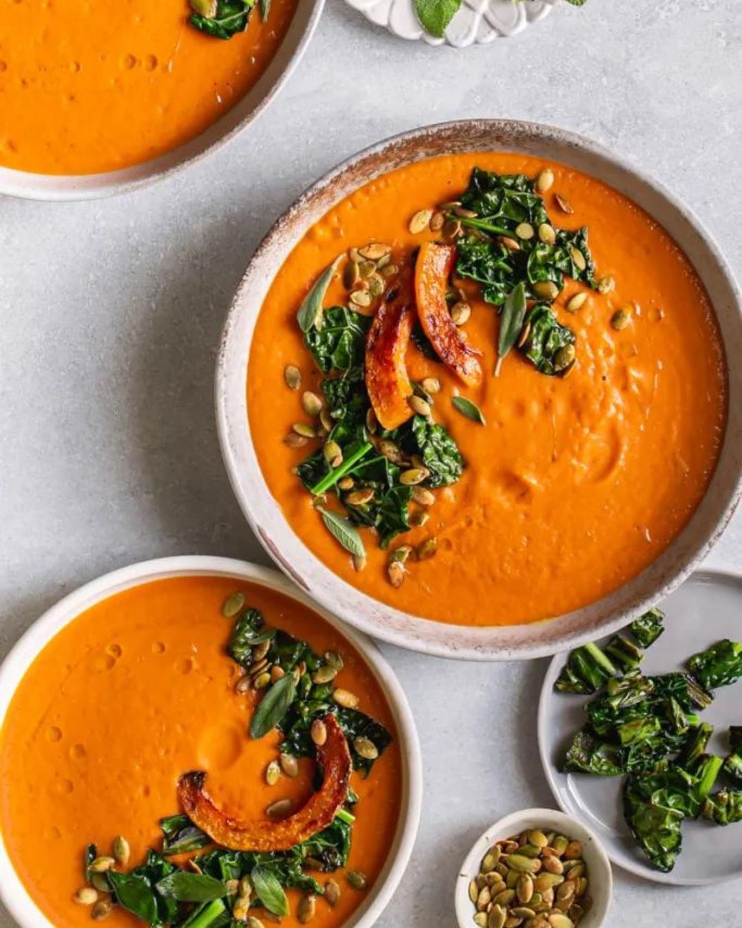Roasted Butternut Squash Tomato Soup with Crispy Kale