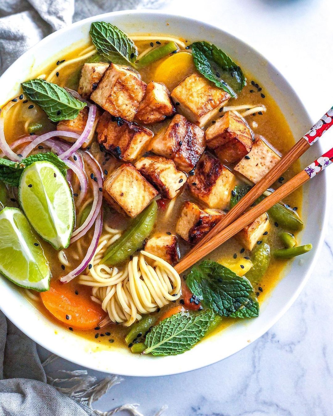 Quick and Easy Tom Yum Noodle Soup with Tofu