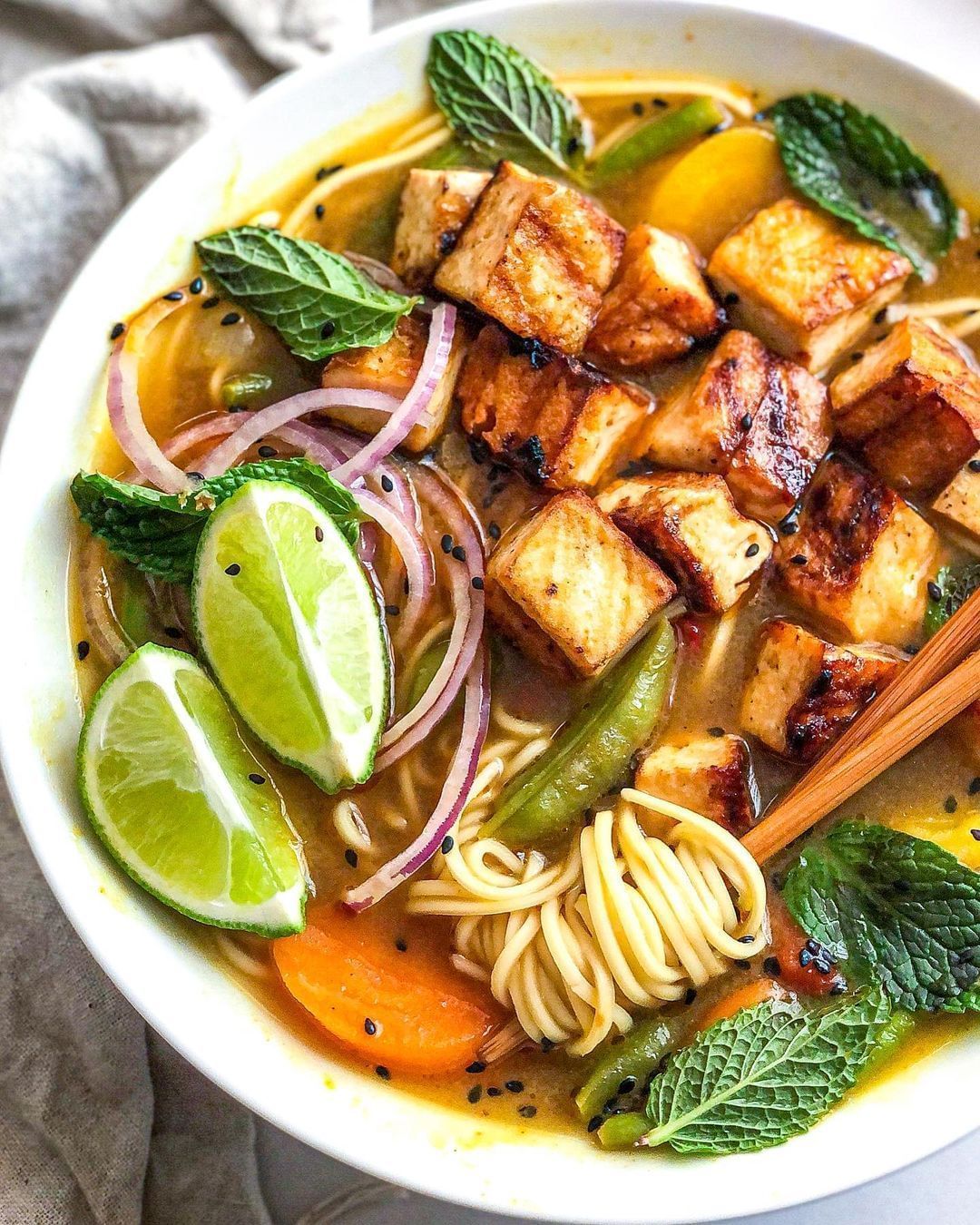 Quick and Easy Tom Yum Noodle Soup with Tofu