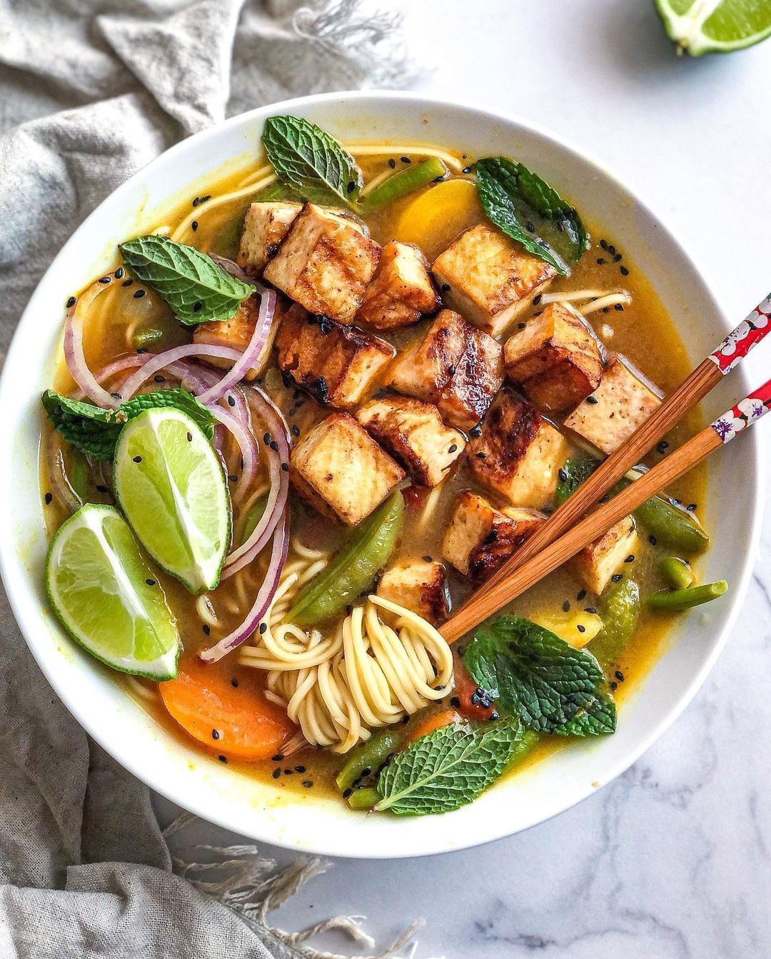 Quick and Easy Tom Yum Noodle Soup with Tofu