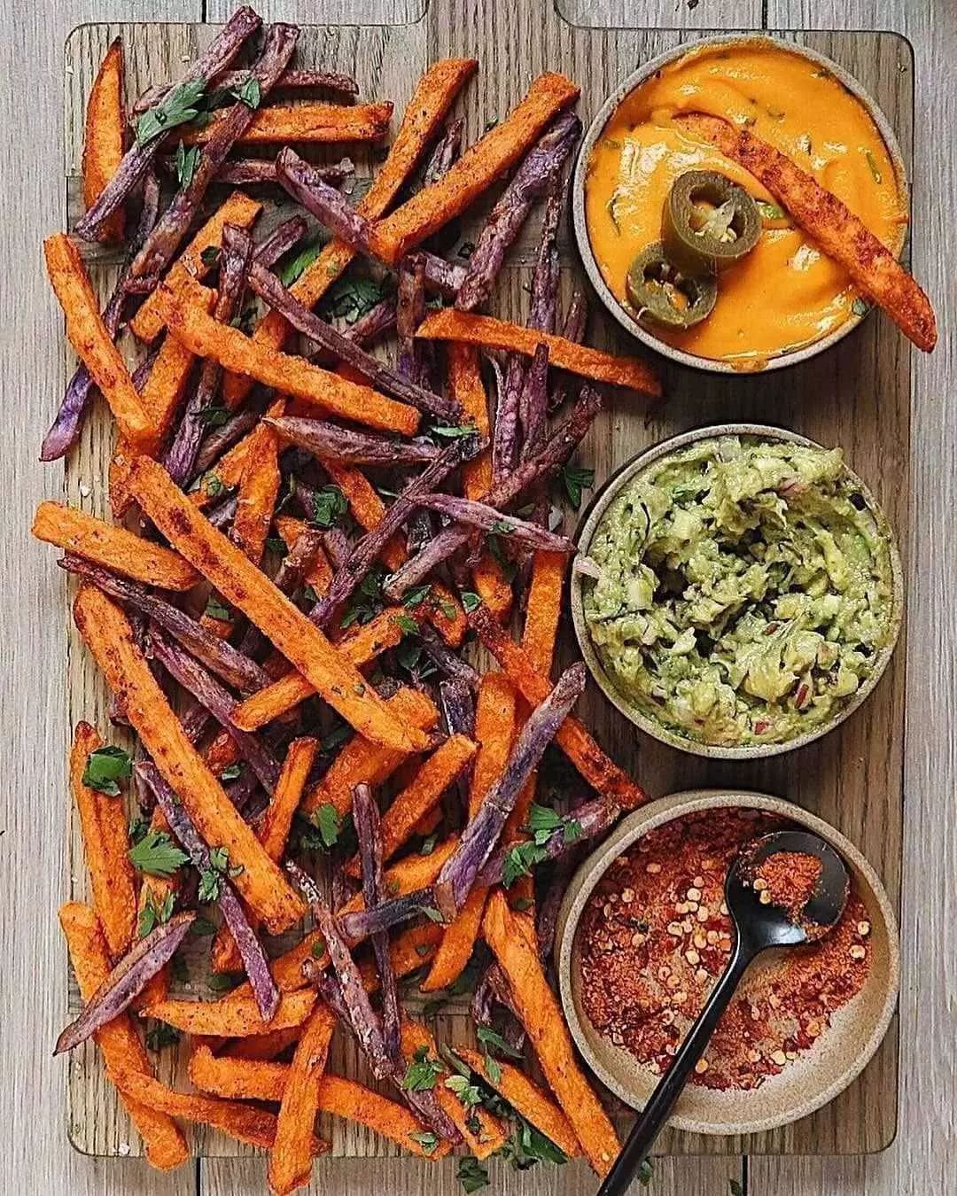 Baked Sweet Potato and Purple Fries