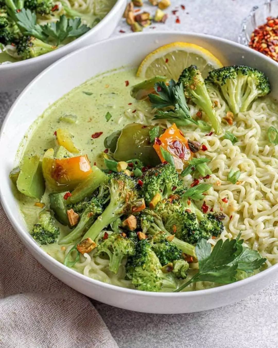 Creamy Roasted Broccoli Noodle Soup