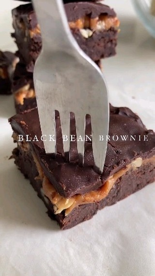 Black Bean Brownies with Snickers Layer