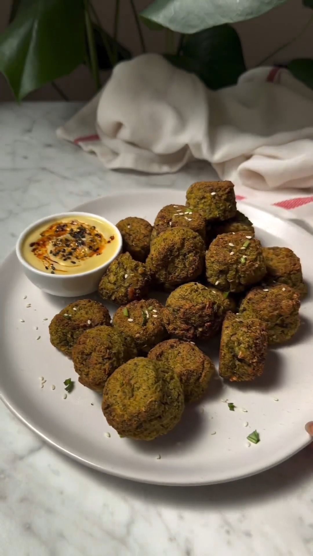 High Protein Crispy Broccoli Tater Tots with White Bean Aioli