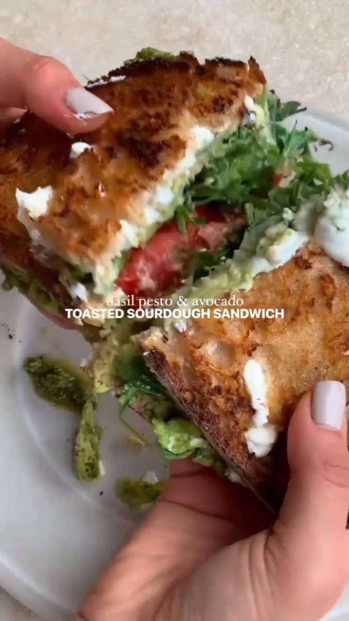 Avocado Basil Pesto Toasted Sandwich