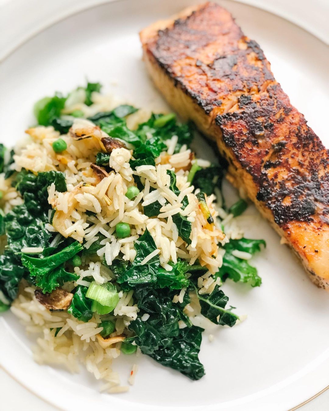 Spring Rice with Crispy Dijon Maple Salmon