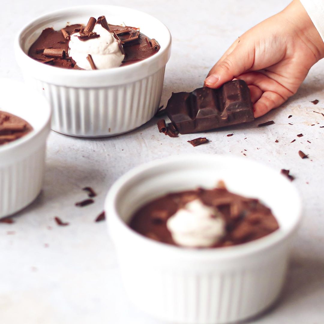 Homemade Chocolate Pudding with Coconut Cream