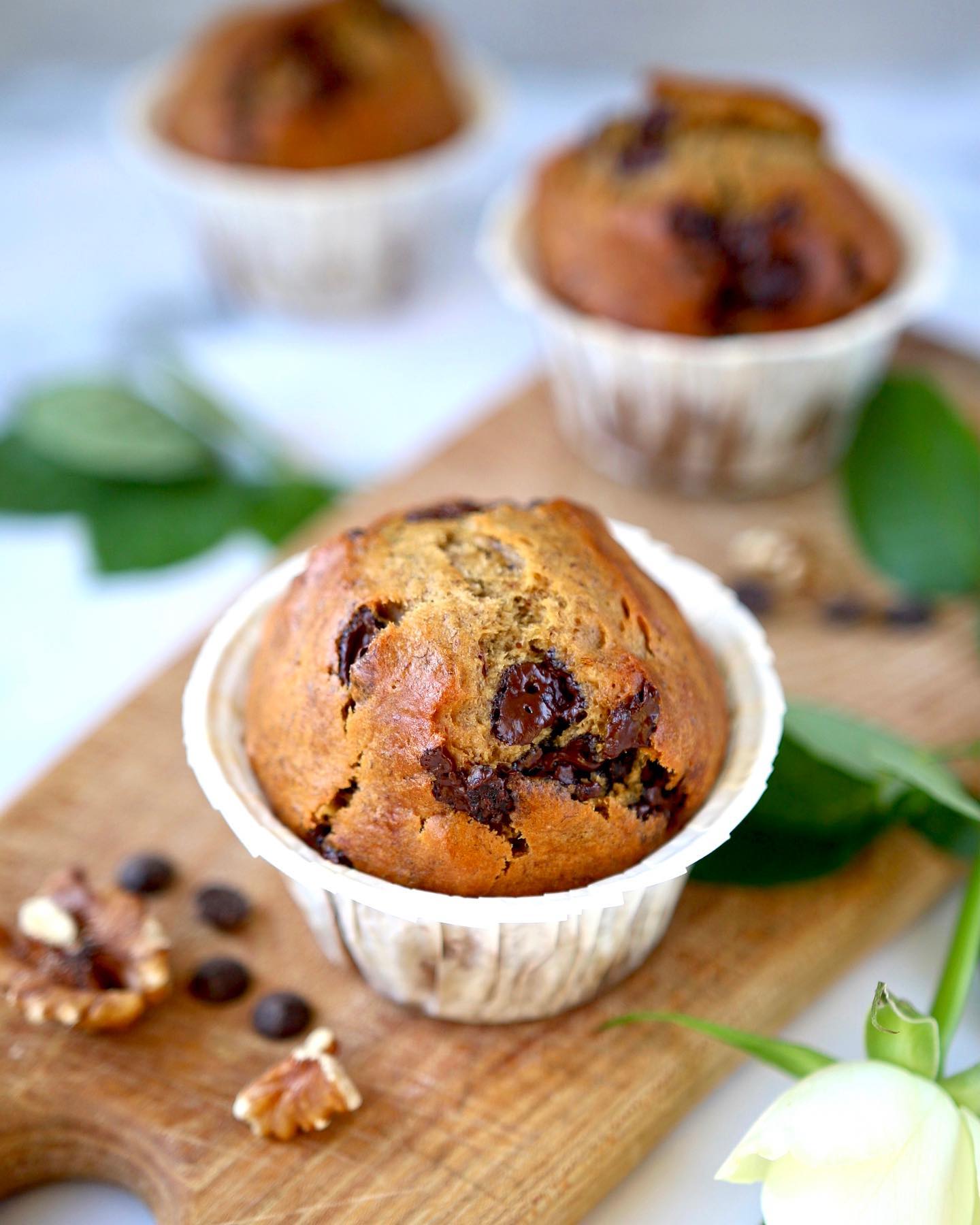 Vegan Banana Muffins with Walnuts and Chocolate Chips