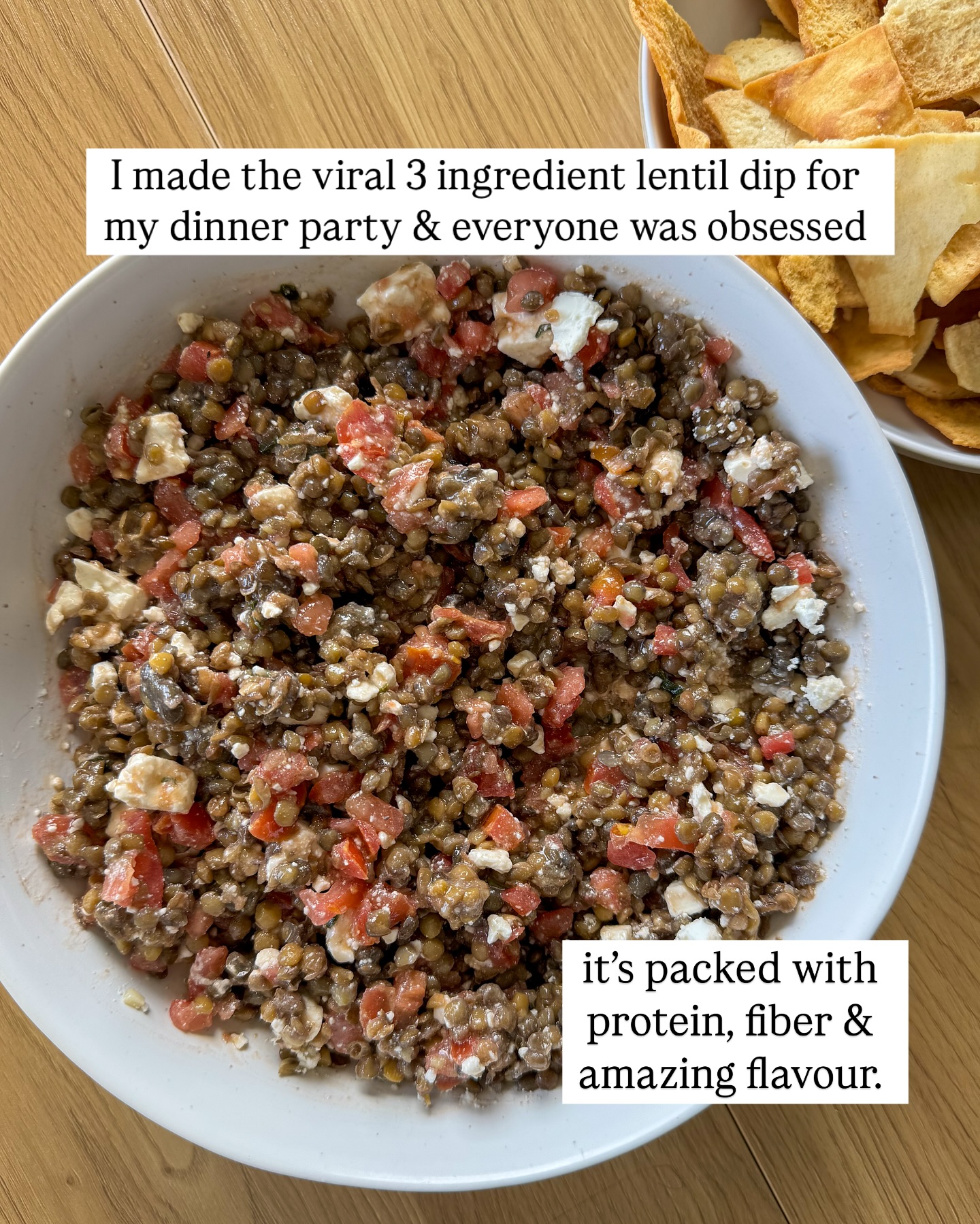 Easy Lentil Dip with Bruschetta and Feta