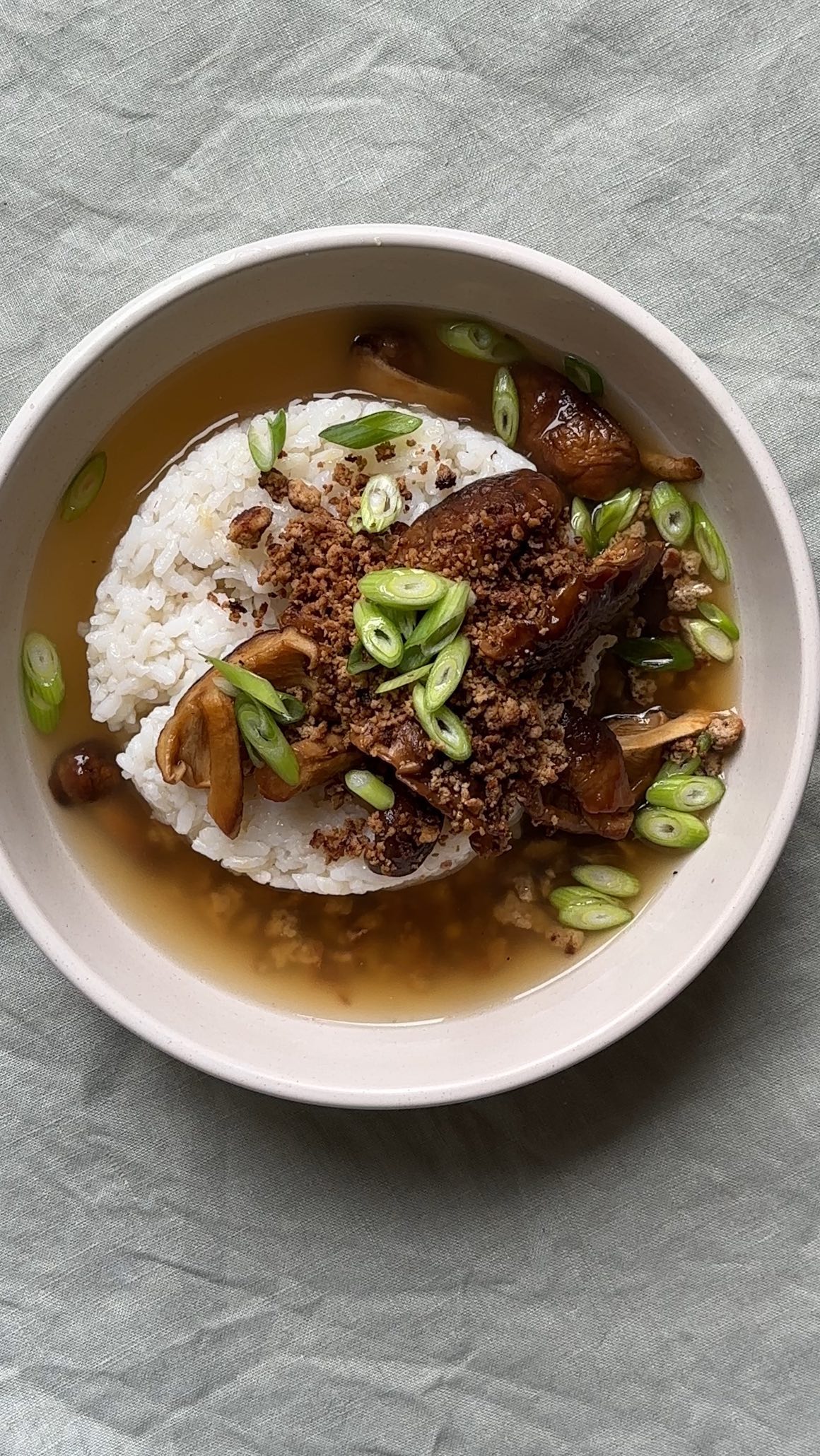 Aromatic Broth with Rice, Mushrooms, and Tofu
