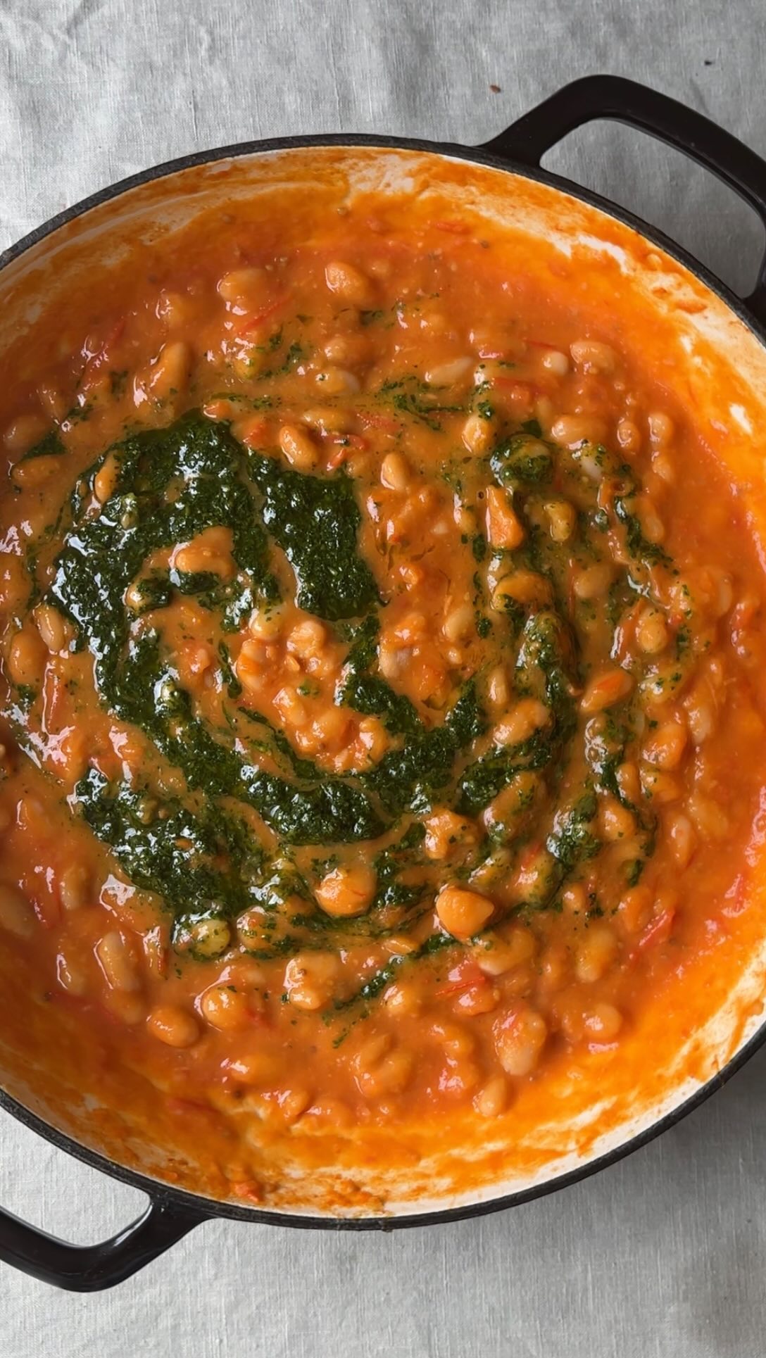 Cherry Tomato and White Bean Pesto Stew
