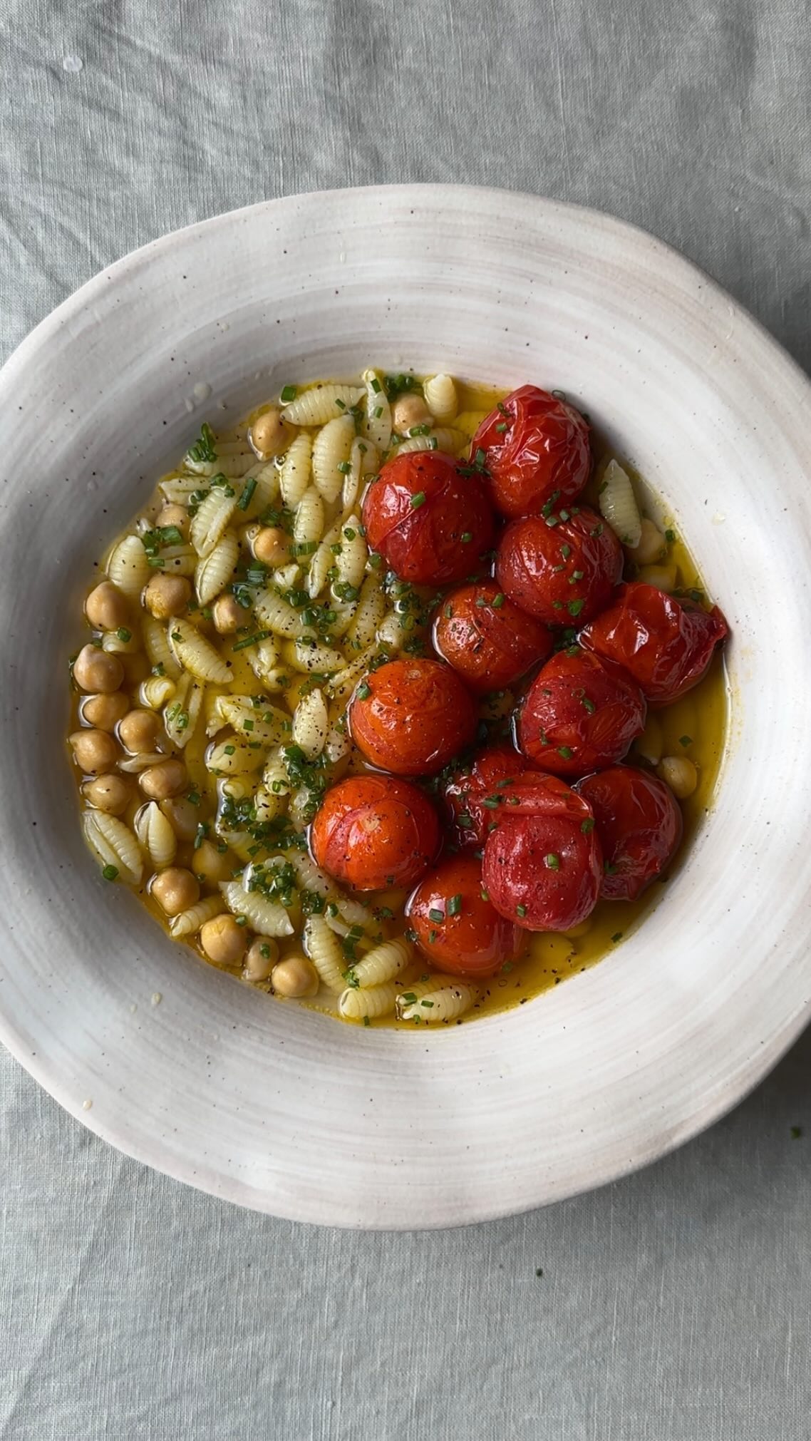 Brothy Pasta with Chickpeas and Roasted Tomatoes