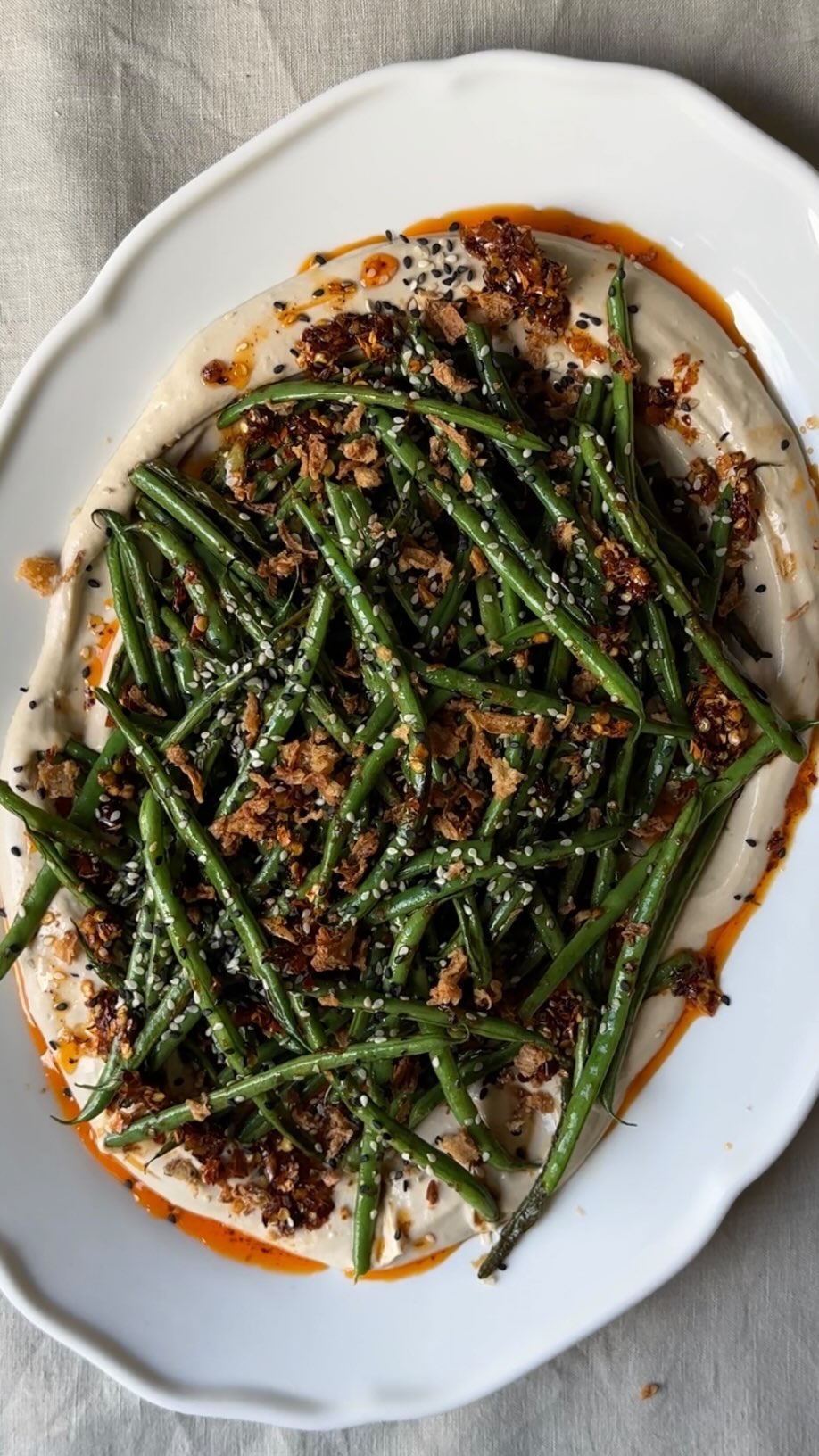 Blistered Green Beans with Whipped Tahini