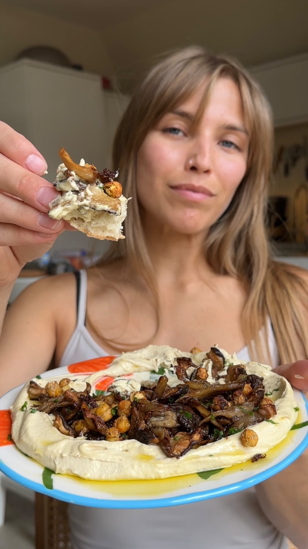 Truffle Hummus with Crispy Oyster Mushrooms and Chickpeas