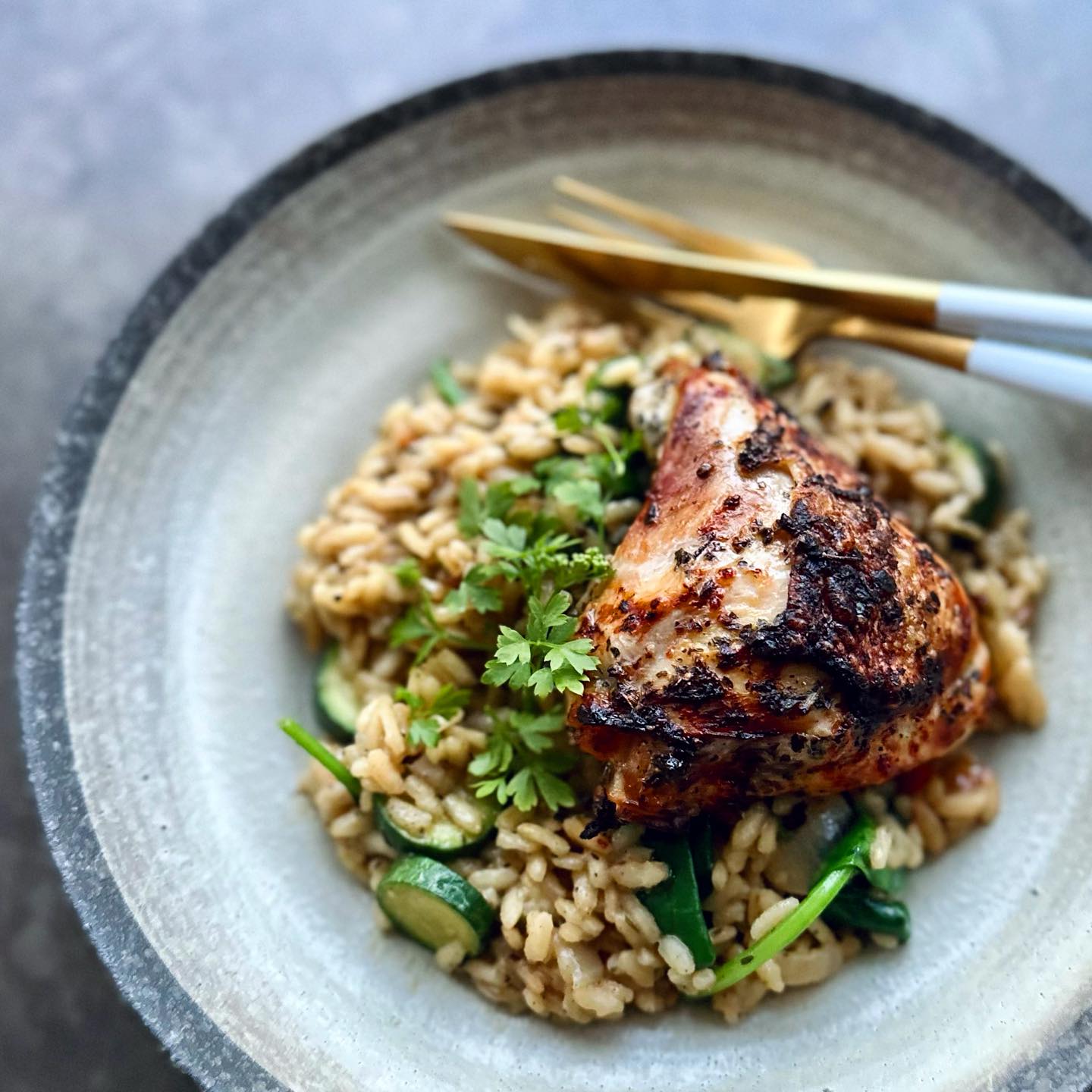 Garlic Butter Chicken and Zucchini Risotto