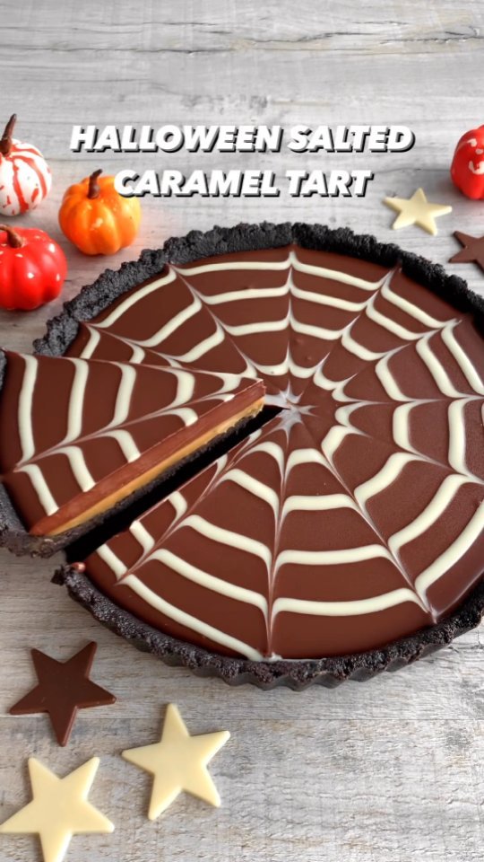 Vegan Salted Caramel Spiderweb Tart