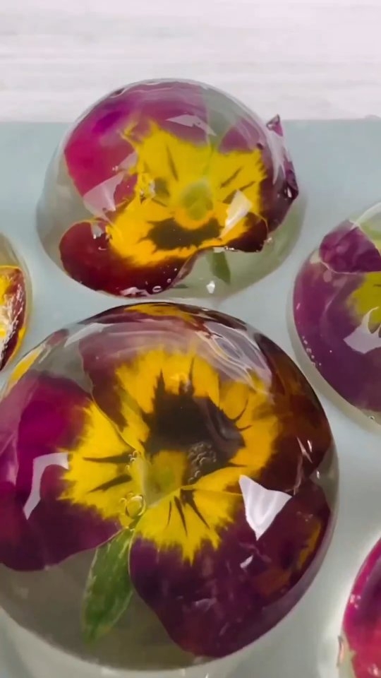 Lemon Agar Jelly Balls with Edible Flowers