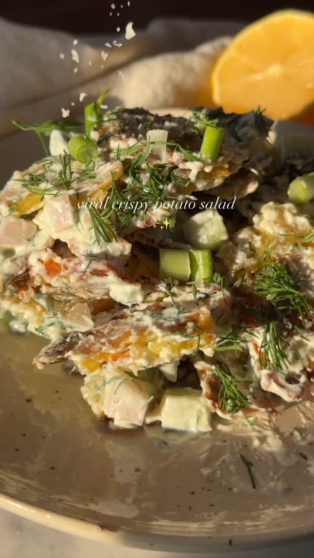 Crispy Smashed Potato Salad with Garlic Dip