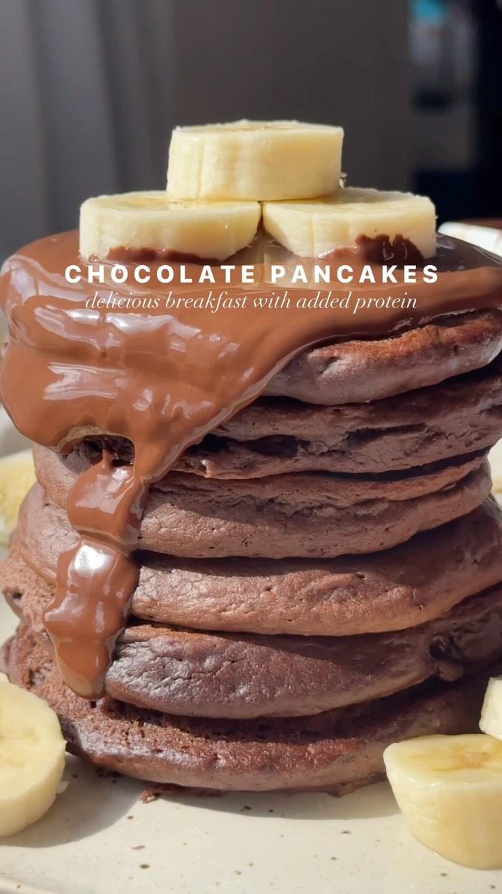 Gooey Chocolate Protein Pancakes