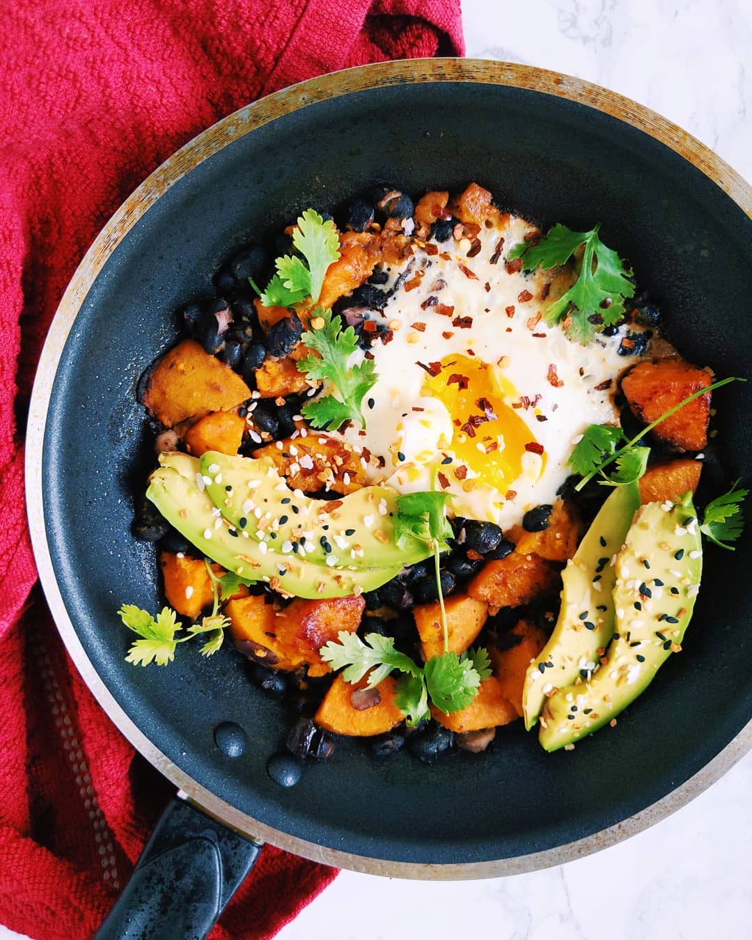 Breakfast Skillet with Sweet Potatoes and Black Beans