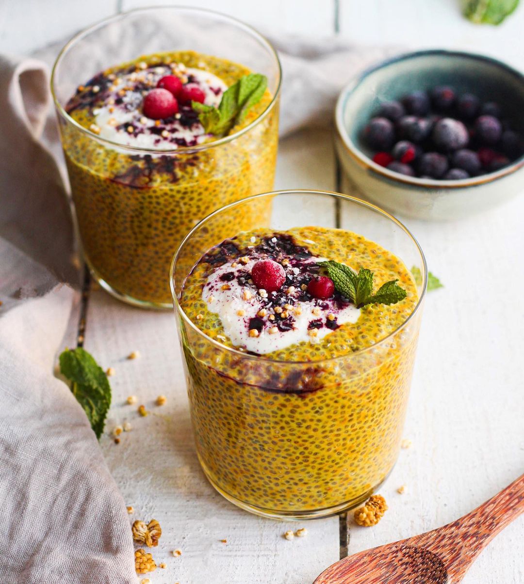 Creamy Golden Milk Chia Pudding with Berries