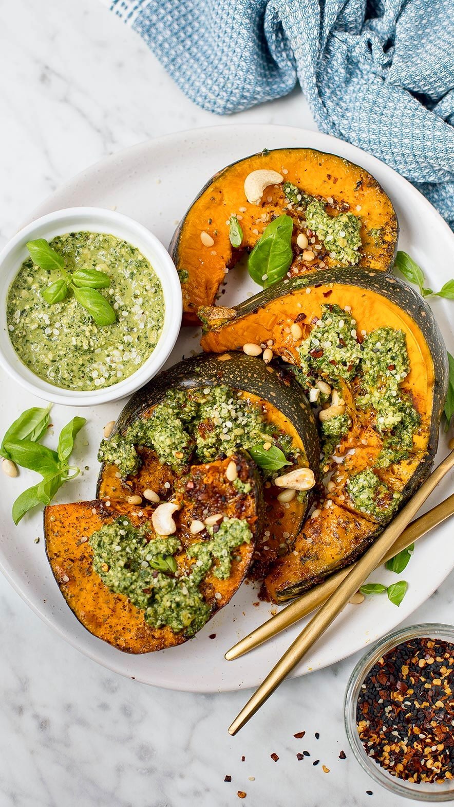 Caramelised Roasted Pumpkin with Pesto and Chilli