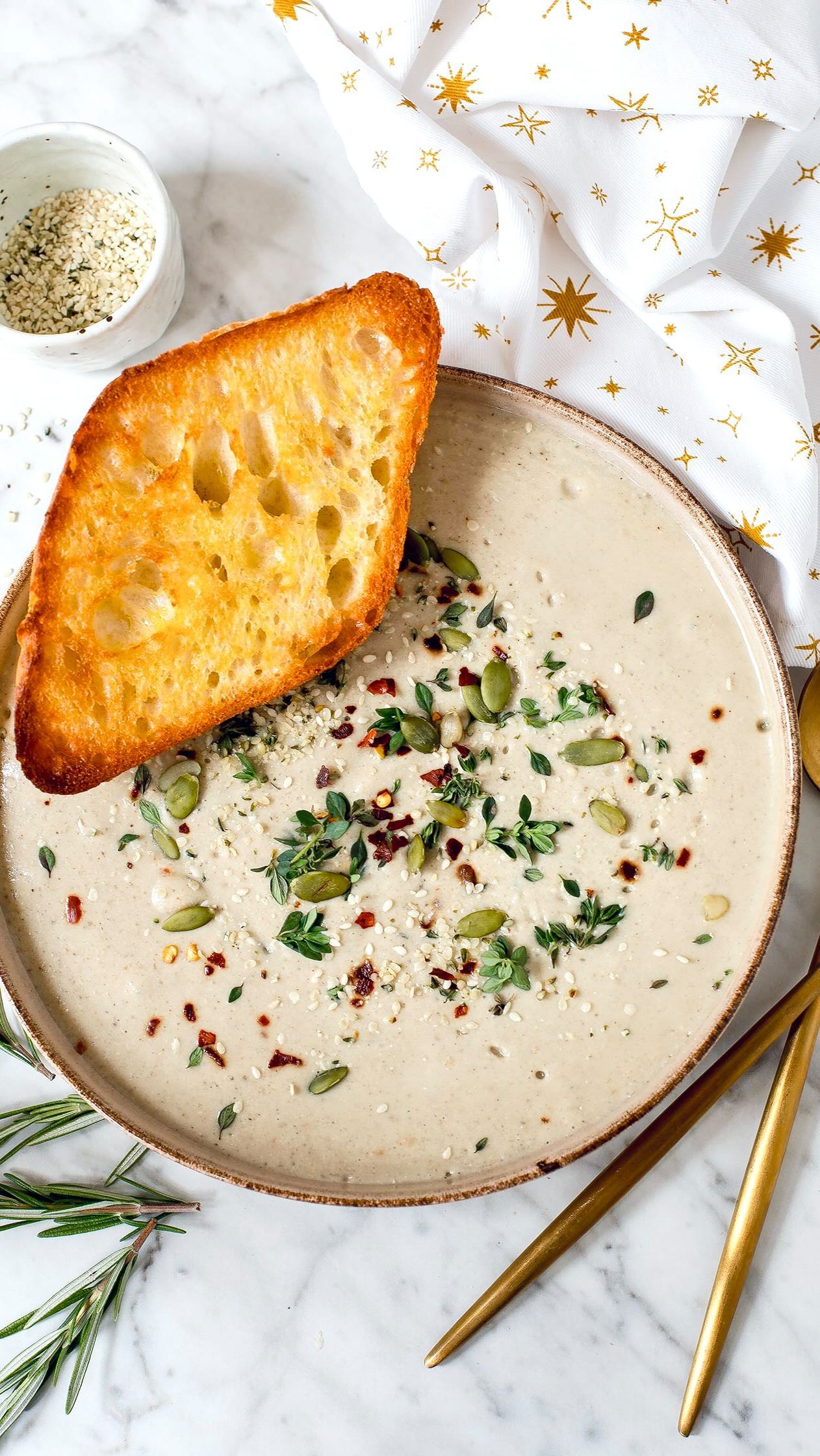 No-Cream Creamy Potato and Mushroom Soup